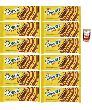 Pavesi Pavesini Double, Crispy Snack with Chocolate Fondant, Crispy Dark Chocolate Snack, Light Snack, 12 x 60 g + Italian Gourmet Pulp 400 g