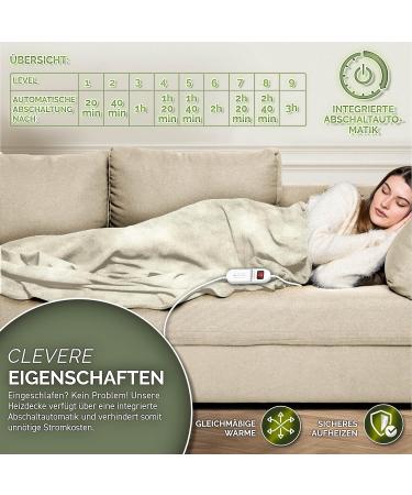 Sinnlein Heating Ceiling - T V S d GS Checked 200x180cm | Cuddly Electric Blanket with Timer & 9 Temperature Levels | Washable Up to 40 C | Beige - Buy Online on GoSupps.com