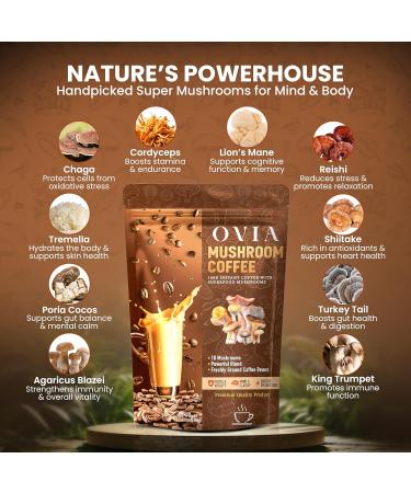 OVIA Natural 10 Mushroom Coffee with 3500mg for Weight Management, Focus & Gut Health - Daily Dose Ten Mushroom Coffee for Clean Energy - Low Caffeine Adaptogenic Instant Coffee with Lion s Mane,Chaga - Buy Online on GoSupps.com