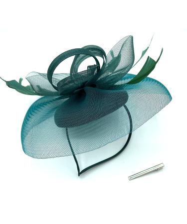Ladies Dark Green Feather Fascinator Clip/Headband Weddings Races Royal Ascot Hair Piece