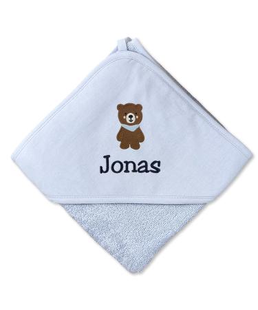 Upstitch Studio hooded towel (75x75cm) for baby with names personalized for boys in blue made of 100% cotton baby towel 75 x 75 cm light blue