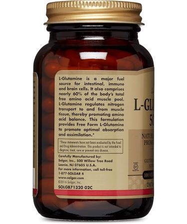Solgar L-Glutamine 500mg - 100 Veg Capsules | Pure & Natural Supplement - Buy Online on GoSupps.com