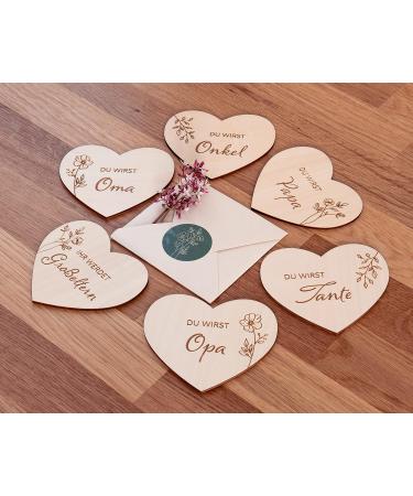 Pregnancy Announcement Surprise Envelopes | 6 Wooden Hearts for Fun Gender Reveal | Perfect Gifts for Dads Grandparents Aunts & Uncles - Mikito - Buy Online on GoSupps.com