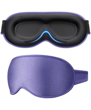 Gritin 100% light blocking sleep mask for women & men No pressure on eyes sleeping glasses ergonomic design 3D eye movement and eyelash -friendly soft & comfortable eye mask - middle violet