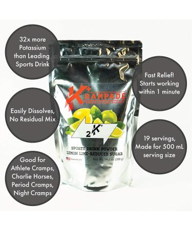 Krampade High Potassium Electrolytes Powder Reduced Sugar Lemon Lime 4180mg Electrolytes 2000mg Potassium Cramp Relief & Prevention Cellular Hydration Better Endurance & Recovery 19 Servings - Buy Online on GoSupps.com