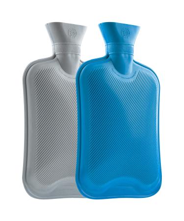 Heat bottle without cover 2 and 3 pack heat bottles large 1.8l rubber hot water Bottle robust and durable from natural rubber bed bottle for children and adults (GRIS/blue 2 pack) gris/blue 2 pack - Buy Online on GoSupps.com