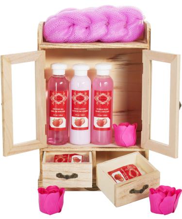 BRUBAKER Cosmetics Bath and Care Set Strawberry in a Wooden Cabinet