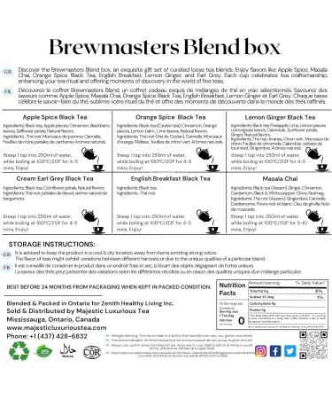 Majestic_Tea |Brew Master Blend Box| Premium Quality Tea Leaf | Apple Spice Lemon Ginger Orange Spice Masala Chai English Breakfast & Cream Earl Grey| Total No of 6 flavors (Each Tea Tin 50g) - Buy Online on GoSupps.com
