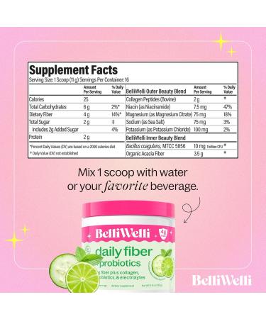 Belli Welli Daily Fiber Supplement Duo - Strawberry Lemonade & Cucumber Lime Mint - with Collagen Probiotics & Electrolytes - Refreshing Flavors for Balanced Wellness - 32 Total Servings - Buy Online on GoSupps.com