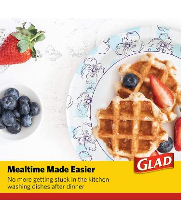 Glad Round 10 in Blue Flower Paper Plates | 50 Count Bulk Pack - Soak Proof, Cut Proof, Microwave Safe | Heavy Duty Disposable Plates for Parties & Occasions - Buy Online on GoSupps.com