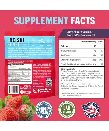 Mushie 100% Organic Reishi Mushroom Gummies - 2000mg Reishi Nootropic for Relaxation Sleep Cardiovascular Health & Immune Support with Vitamin D - Vegan Gluten-Free - 60 Count - Buy Online on GoSupps.com