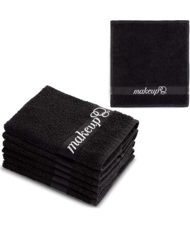FABBPRO Black Makeup Remover Cloth Towels   Set of 6 Facial Makeup Eraser Towels 13 x 13   Made in Turkey   Ultra Soft 100% Cotton   Chic Black Color   Beautiful Design   Gentle & Safe on Skin