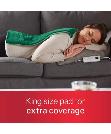 Sunbeam Heating Pad for Back, Neck, and Shoulder Pain Relief - 6 Heat Settings, Auto Shut Off, Extra Large 12 x 24 - Green - Buy Online on GoSupps.com