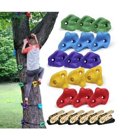 SSBRIGHT Tree Climbers, Set of 15 Climbing Holds/Steps for Kids' Outdoor Active Play with 6 Ratchet Straps