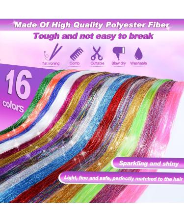16 Colors Hair Tinsel Kit - 3200 Strands, 47 Inches, Heat Resistant Fairy Hair Extensions for Party - Christmas, Halloween - Includes Tool - Buy Online on GoSupps.com