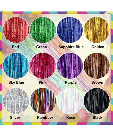 47 Inches Hair Extensions: 12 Colors Holographic Glitter Fairy Tinsel Kit for Women & Girls - Hair Accessories for Sparkles at Halloween, Christmas, New Year, Cosplay Party - Buy Online on GoSupps.com