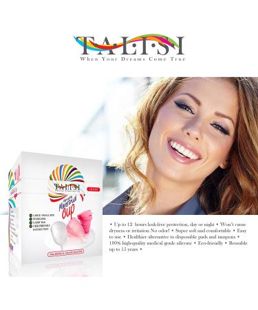Talisi Reusable Menstrual Cups Set of 2 | Collapsible Silicone Cups with Sterilizing Cup | Tampon & Pad Alternative | Regular & Heavy Flow Period Cup - Buy Online on GoSupps.com