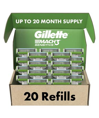 Gillette Mach3 Sensitive Mens Razor Blade Refills, 20 Count, Designed for Sensitive Skin 20 Refills
