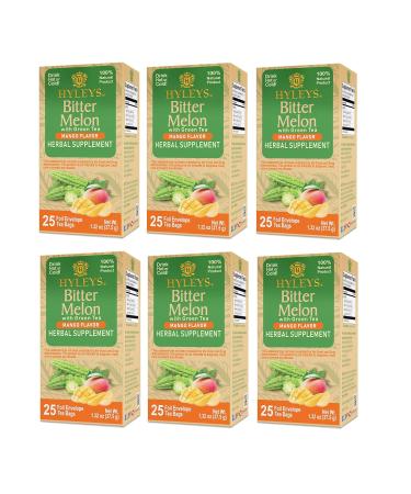 Hyleys Bitter Melon with Green Tea - Mango Flavor - 25 Tea Bags - Supports Healthy Liver Function - Herbal Supplement - (6 Pack - 150 Tea Bags Total) Bitter Melon with Green Tea Mango Flavor 150 Count - Buy Online on GoSupps.com