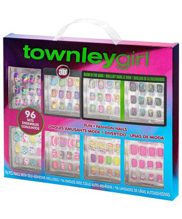 Townley Tween 96 Pcs Press-On Nails Set with 3D & Glow-In-Dark False Nails - Pre-Glue Acrylic Kit for Tweens - Perfect for Gifts, Parties, Sleepovers! - Buy Online on GoSupps.com