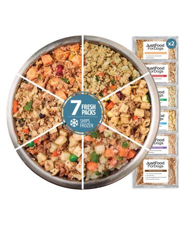 JustFoodForDogs Fresh Frozen Dog Food, Human Quality Ingredients Ready to Serve Food for Dogs Variety Pack 18 Ounce - 7 Pack