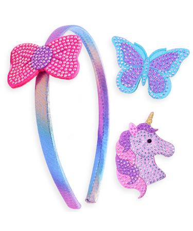 FROG SAC Interchangeable Charm Headbands for Girls  Butterfly Bow Unicorn Kids Headband  Sparkle Rhinestone Little Girl Hair Bands  Sparkly Toddlers Hair Accessories  Sparkle Toddler for Children Unicorn/Butterfly/Bow