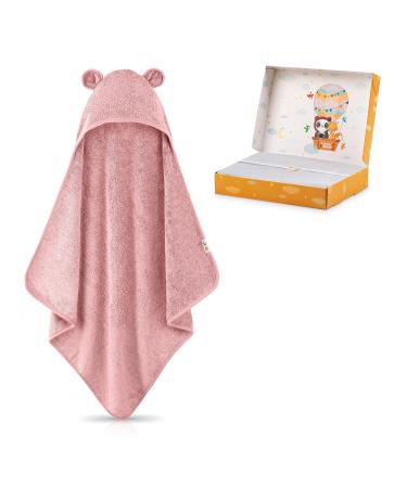 Fuchsundpanda hooded towel baby extra thick warm and soft |75x75cm baby towel with hood (100% bamboo) |Baby towel hood with great gift packaging (peony)