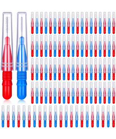 100 Pieces Braces Dental Brush Flosser for Cleaner Interdental Brush Toothpick Dental Tooth Flossing Head Oral Dental Hygiene Toothpick Cleaners Cleaning Tool(Red and Blue)