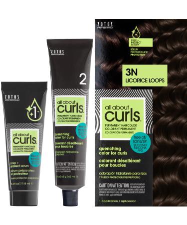 All About Curls 3N Licorice Loops (Dark Brown - Neutral Undertone) Permanent Hair Color (Prep + Protect Serum & Hair Dye for Curly Hair) - 100% Grey Coverage Nourished & Radiant Curls Hair Color Dye w/ Protect Serum