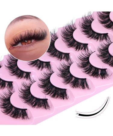 Mink Lashes Natural Look Wispy False Eyelashes Fluffy Flat Lashes Extensions Strip Curly Fake Eyelashes Handmade Cat Eye Lashes 7 Pairs Multipack By GVEFETIEE C- Fluffy