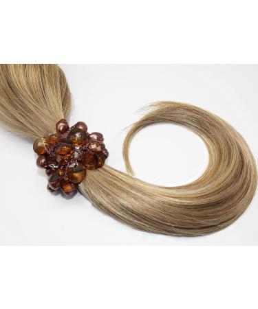 Amber and Brown Bead Hair Bobble - for Ponytail - Elasticated Scrunchie Band - Buy Online on GoSupps.com