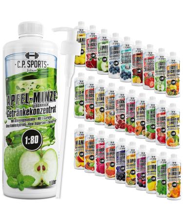 C.P.Sports beverage syrup for mineral drink i syrup sugar-free for vital drink apple mint with vitamins i beverage concentrate for mixing with water for sports drink i 1 liter + pump dispenser apple mint 1 l (1 Pack)