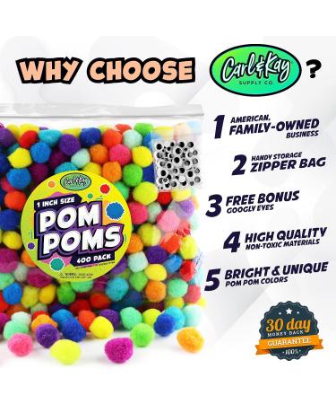 400-Piece Pom Poms Craft Supplies Set with 350 Assorted Colors and 50 Googly Eyes - 1 inch Size - Buy Online on GoSupps.com