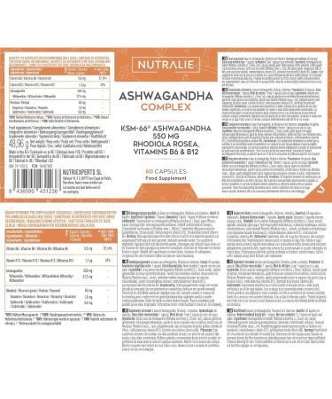 Ashwagandha KSM-66 Extra Strong Anti-Stress + Sleep + Energy Withanolides Rhodiola Vit B6 B12 Ashwagandha Organic Available Rhodiole Rosea and Vitamins - 60 Capsules Indian Ginseng - Nutralie - Buy Online on GoSupps.com