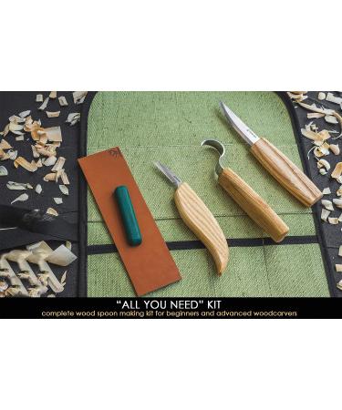 BeaverCraft S13 Spoon Carving Tools Set - 3 Knives in Leather Roll with Strop and Compound - Hook Sloyd & Detail Knife for Right-Handed Carvers - Buy Online on GoSupps.com