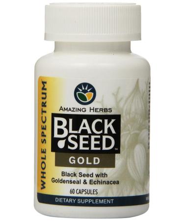 Amazing Herbs Black Seed Gold with Goldenseal and Echinacea Capsules, 60 Count
