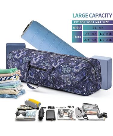 Boulder Bee Yoga Mat Bag - Large Carrier with Wet Pocket, Gym Tote for Women | Blue Cashew Flower Design | Yoga Gifts - Buy Online on GoSupps.com