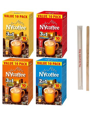 Coffee Sachets Individually Wrapped bundle contains Salted Caramel White Coffee and Sugar Vanilla White Coffee 10 sachets each Flavour Total of 40s sachets Wooden Stirrer x10