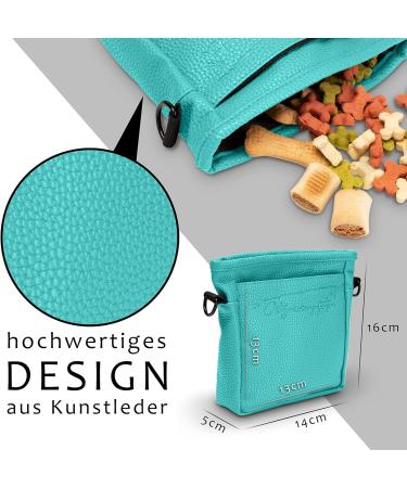 Ostfriesenpfoten Frieda Dog Treats - High-Quality Synthetic Leather Feeding Bag in Turquoise Size M - Easy Open Single-Handed Lock Gassitasche - Buy Online on GoSupps.com