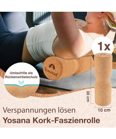 Yosana 100% Cork Fascia Roll | Rill Profile for Spinal Protection | Sustainable Recyclable & Hypoallergenic | Ideal for Back Massage Yoga & Fascia Training | 30x10cm - Buy Online on GoSupps.com