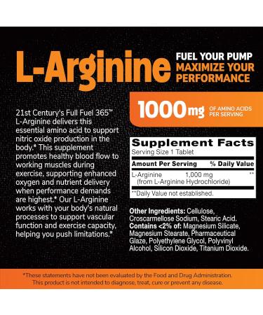 21st Century Full Fuel 365 L-Arginine 1000mg 90 Count Amino Acid Supplement for Muscle Blood Flow & Endurance Support Non-GMO Gluten Free - Buy Online on GoSupps.com