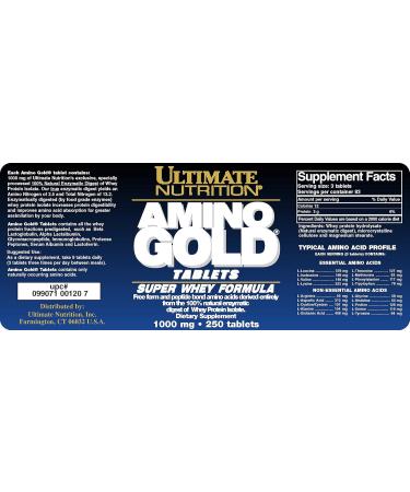 Ultimate Nutrition Amino Gold Tablets - BCAA Supplement for Muscle Building & Recovery - 250 Tablets for Lean Muscle & Athletic Performance - Buy Online on GoSupps.com