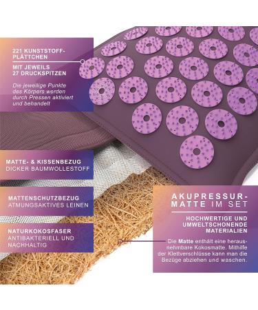 Buy MyBEO Acupressure Mat Set Natural Fiber Massage Mat with Pillow & Ball for Relaxation Alleviate Back Neck & Foot Tension Violet Lavender - Buy Online on GoSupps.com