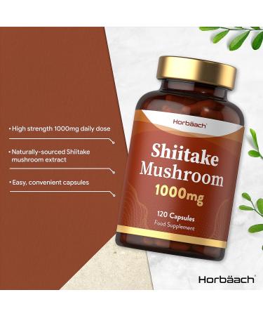 Shiitake Mushroom Extract 1000mg | 120 Capsules | Pure Mushroom Powder Supplement | Non-GMO with No Artificial Preservatives by Horbaach - Buy Online on GoSupps.com