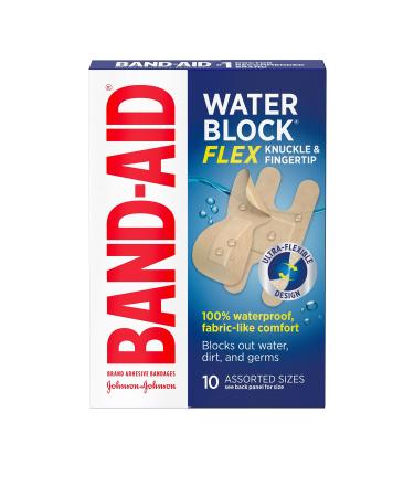 Band-Aid Brand Water Block Flex 100% Waterproof Adhesive Bandages for Knuckles & Fingertips  FirstAid Wound Care of Minor Cuts  Scrapes & Wounds  Ultra-Flexible Design  Assorted  10 Count 10 Count (Pack of 1)