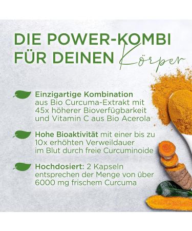 Buy Bio Curcuma Capsules - High Dose 100% Natural Organic Turmeric Extract + Vitamin C | 45x Bioavailability for Joint Health - Piperine Free C-14 Certified in DE - Buy Online on GoSupps.com