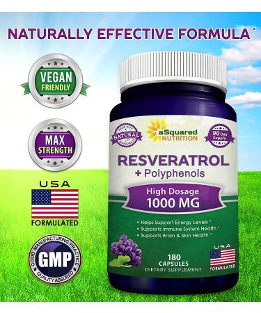 180 Capsules of 100% Natural Resveratrol with Red Wine Extract - Pure Heart Health Supplement - Extra Strength Antioxidant Pills - Buy Online on GoSupps.com