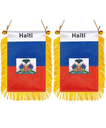 ZXvZYT 3 X 5 Inch Haiti Window Hanging Flag Haitian Small Mini Car Flags Banners Rearview Mirror Decoration - with Suction Cup & Golden Fringy Banner(2 Pack) - Buy Online on GoSupps.com