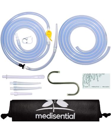 Medisential Replacement Parts Pack for Your Enema Bag, Bucket Kit or Bulb - Two Hoses (7ft & 5ft), Tips, Connectors, Check-Valve, Stopcock, Clamp, Storage Bag & Hook
