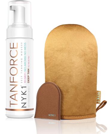 Award -winning self -tanner with brown browning glove (250 ml) - Tan Force of natural body and facial tanners - long -lasting self -broken face - Dark golden tan with megamitt NYK1 Tan Force (250ml) and Mega Mitt (brown)